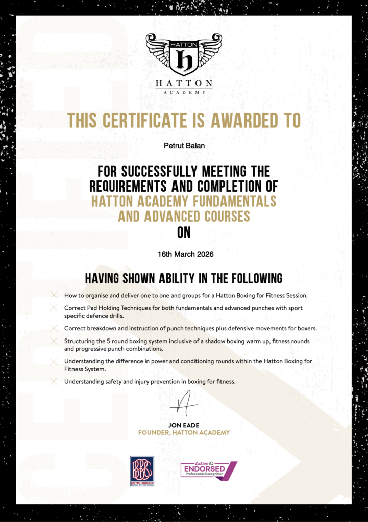 Petrut Balan certificate | Hatton Academy